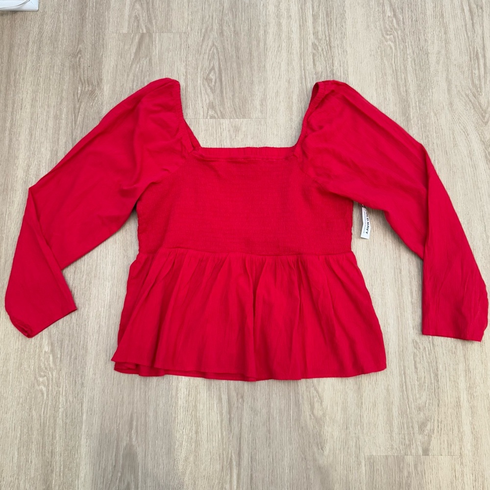 NWT Old Navy XXL Smocked Crepe Top in Red Babydoll Blouse